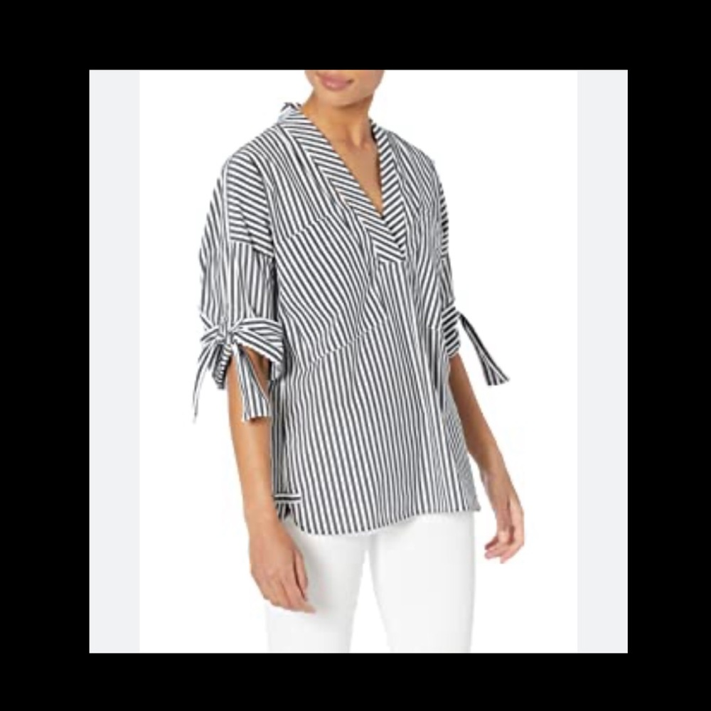 Calvin Klein Stripped Roll Sleeve Blouse